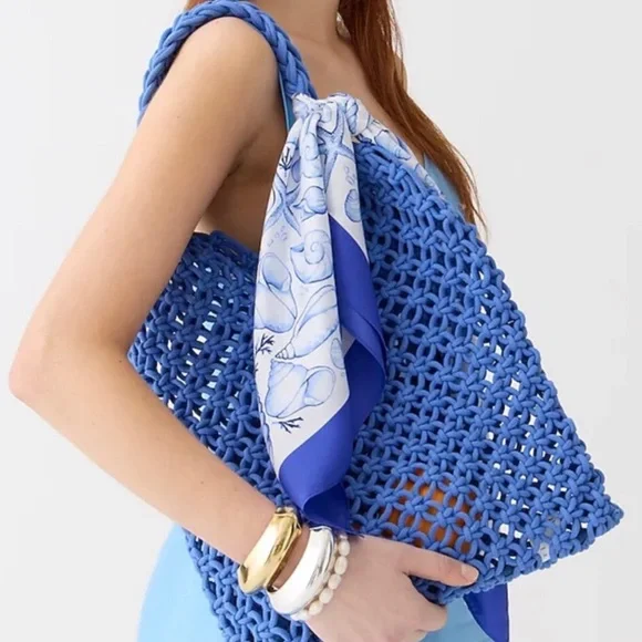 J. Crew Oversized Silk Scarf Seashells Sealife New With Tag - Picture 9 of 9